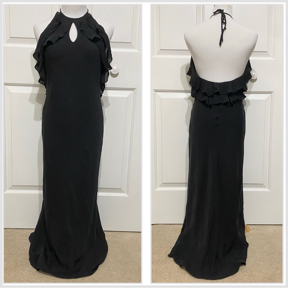 Lauren Ralph Lauren Black Halter Maxi Dress with Ruffle Details